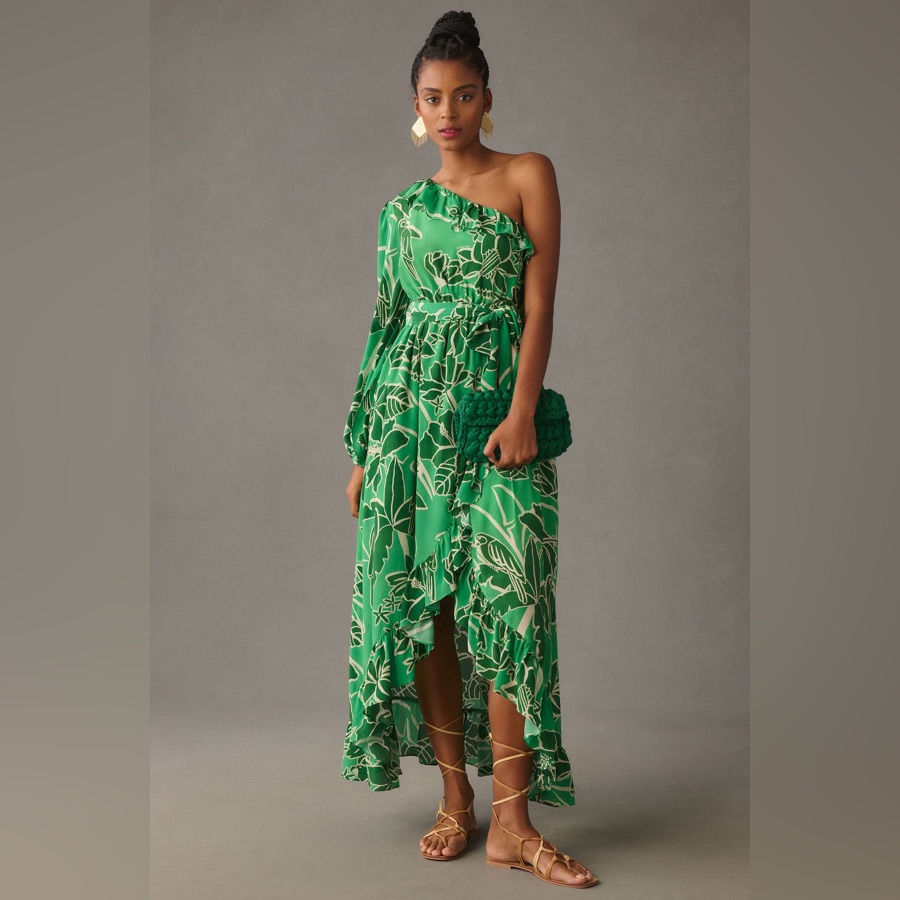 Farm Rio Printed One-Shoulder Ruffle Dress Size Medium